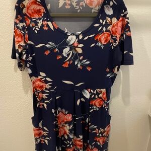 Blue short sleeved flowered dress